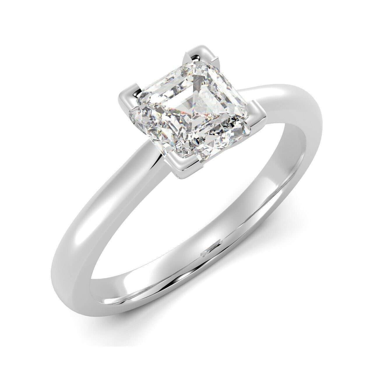 Natural Diamond Claw Set Engagement Ring In Platinum, F/VVS 0.25Ct Asscher Diamond Solitaire Engagement Ring,